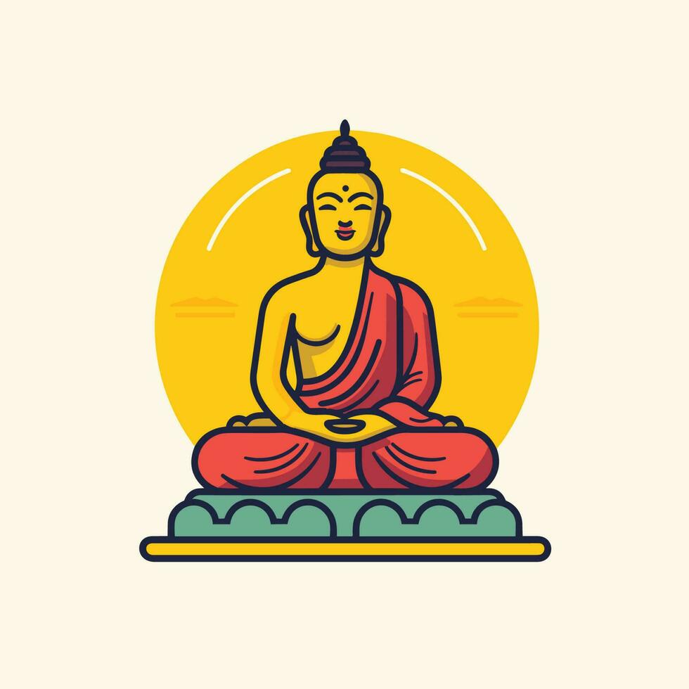 Vector of a serene Buddha statue sitting on a flat table