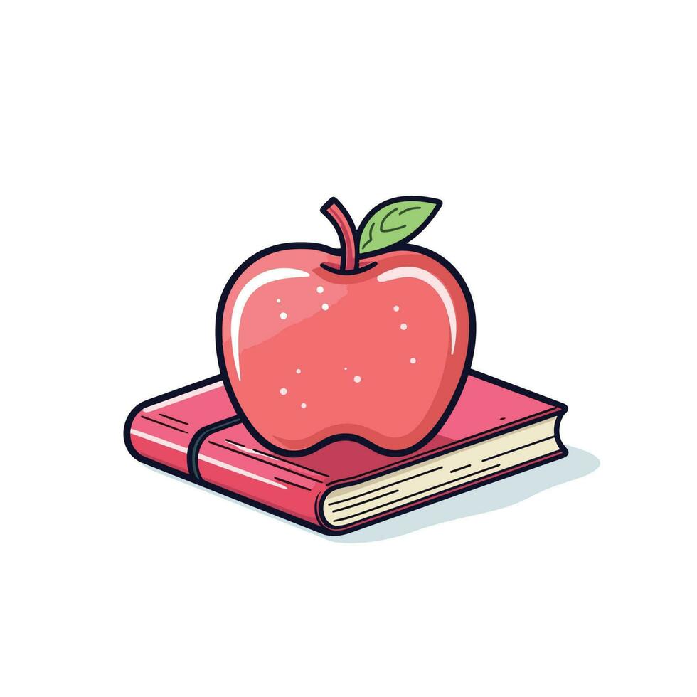 vector de un manzana descansando en un libro en un sencillo y minimalista composición