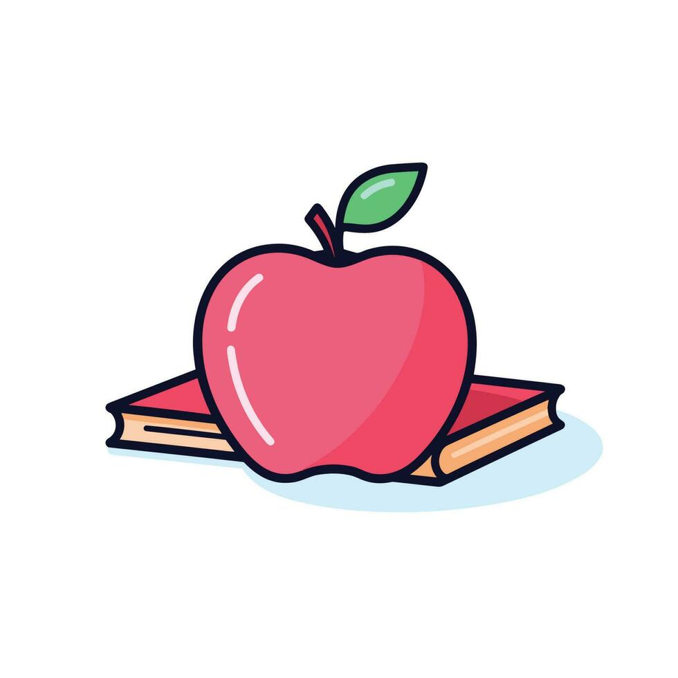 Vector of an apple resting on a stack of books, creating a simple and minimalistic composition