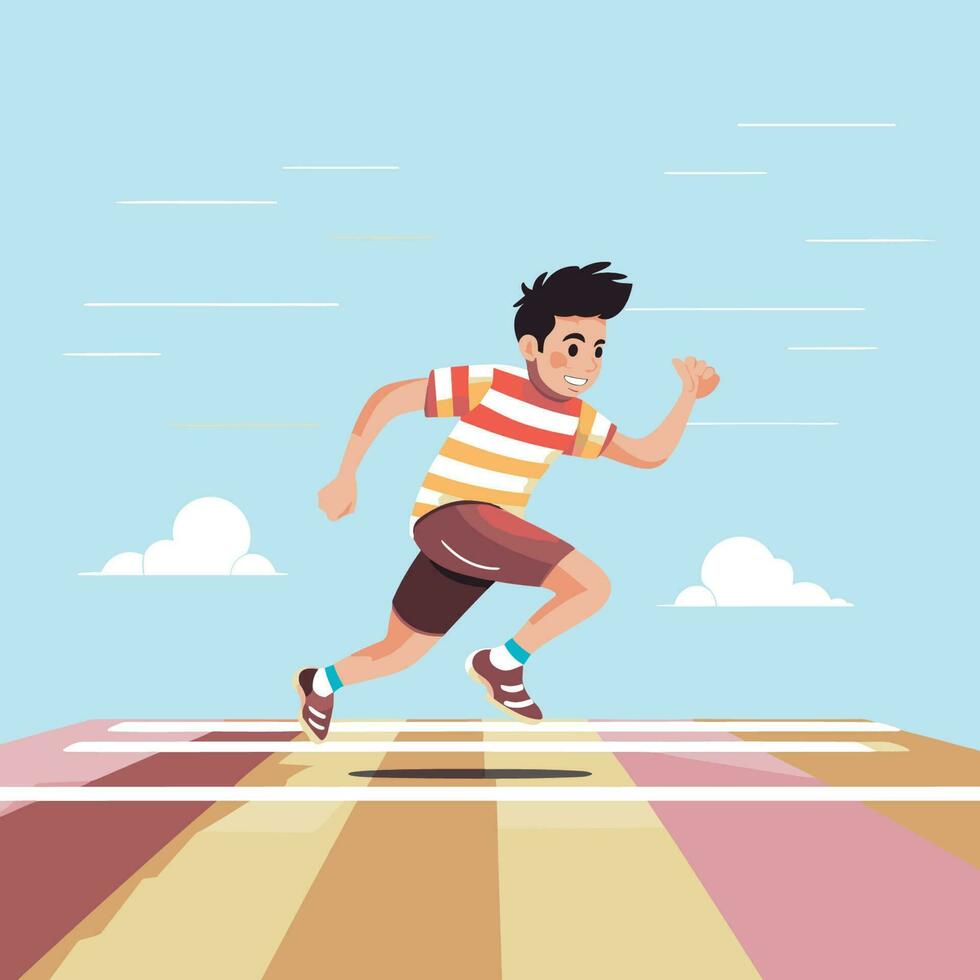 Vector of a man running on a track against a beautiful sky background