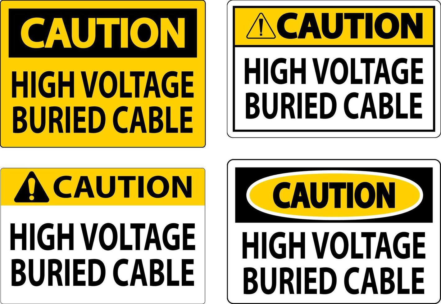 Caution Sign High Voltage Buried Cable On White Background vector