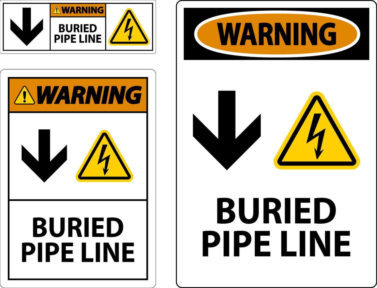 Warning Sign Buried Pipe Line With Down Arrow and Electric Shock Symbol vector