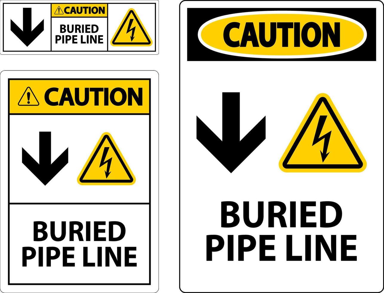 Caution Sign Buried Pipe Line With Down Arrow and Electric Shock Symbol vector