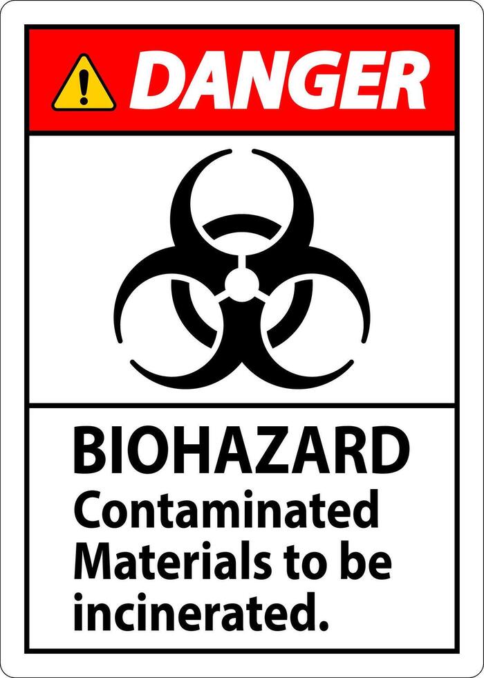 Biohazard Danger Label Biohazard Contaminated Materials To Be Incinerated vector