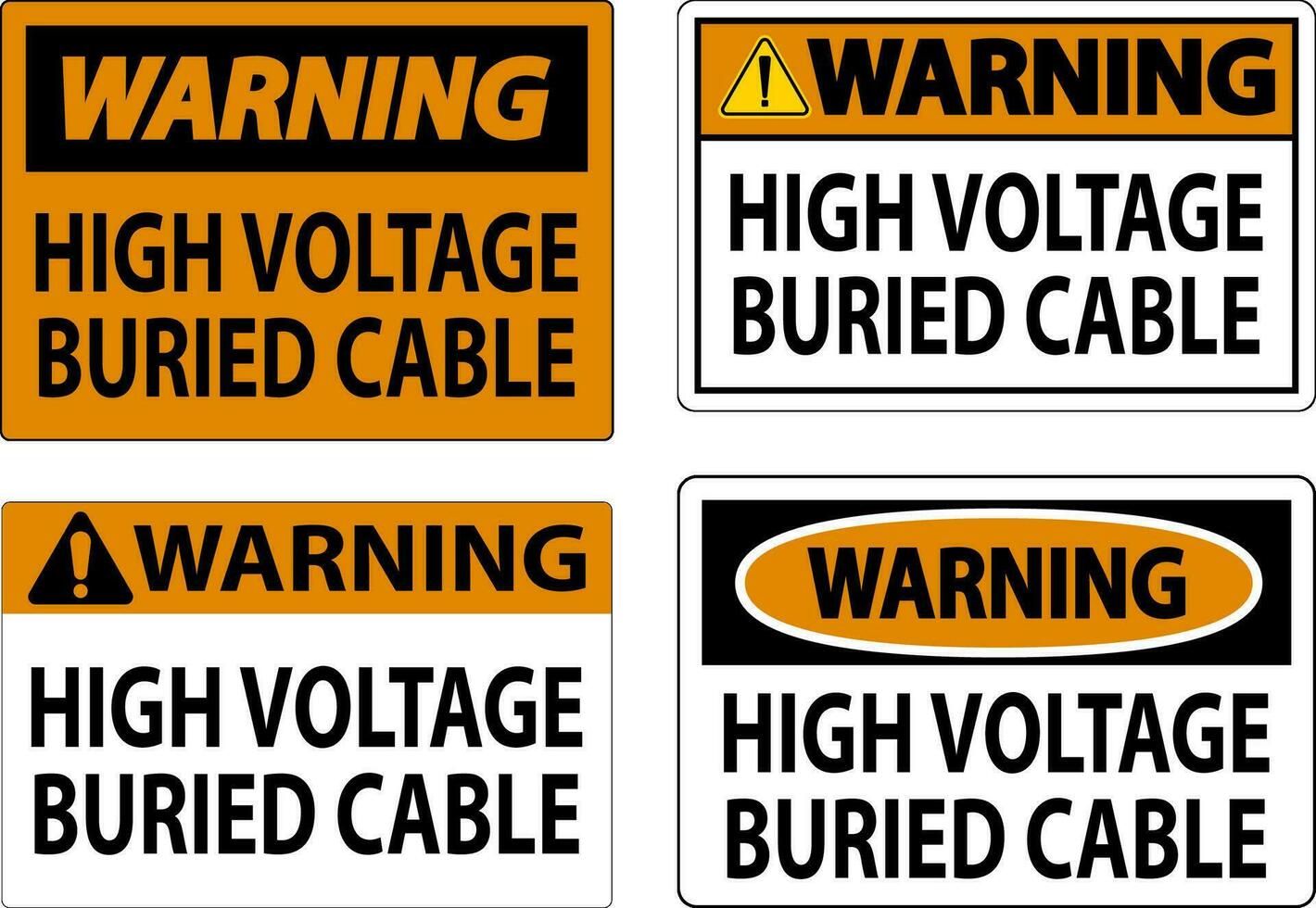 advertencia firmar alto voltaje enterrado cable en blanco antecedentes vector