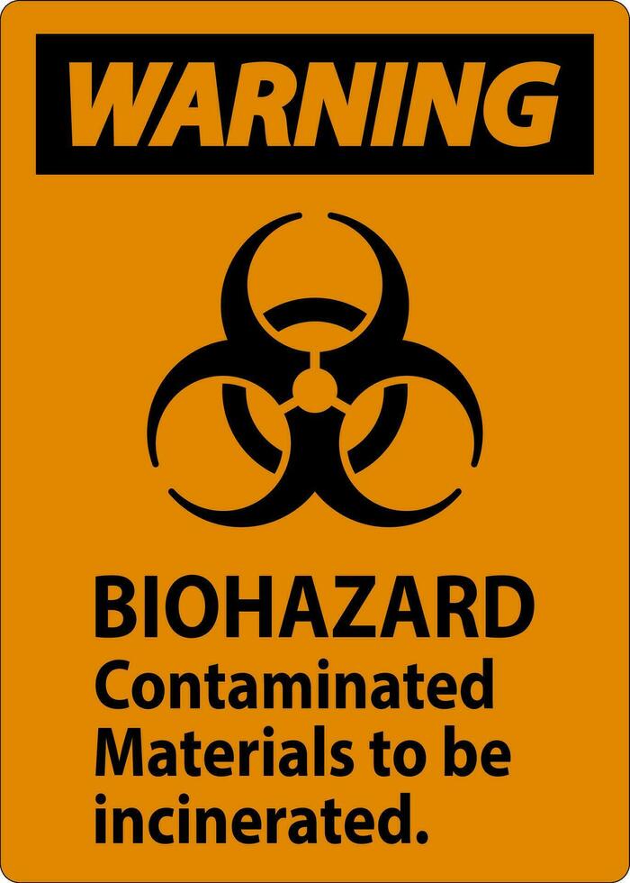 Biohazard Warning Label Biohazard Contaminated Materials To Be Incinerated vector