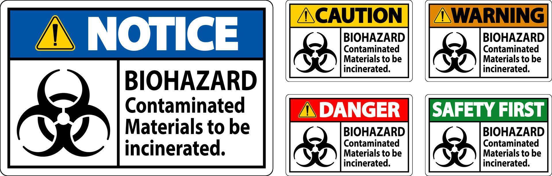 Biohazard Warning Label Biohazard Contaminated Materials To Be Incinerated vector