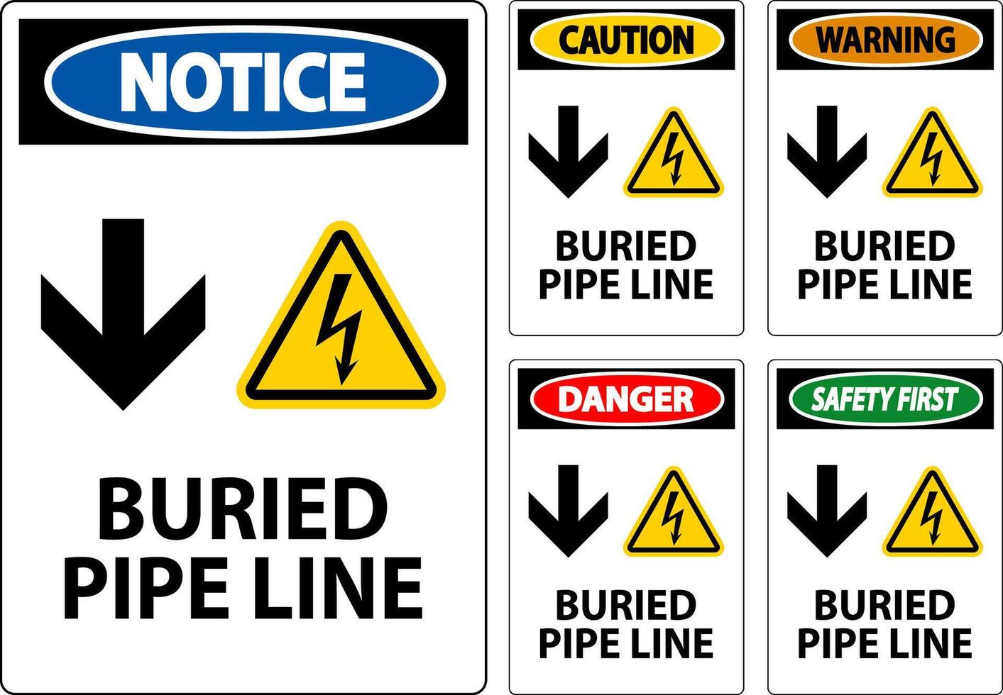 Caution Sign Buried Pipe Line With Down Arrow and Electric Shock Symbol vector