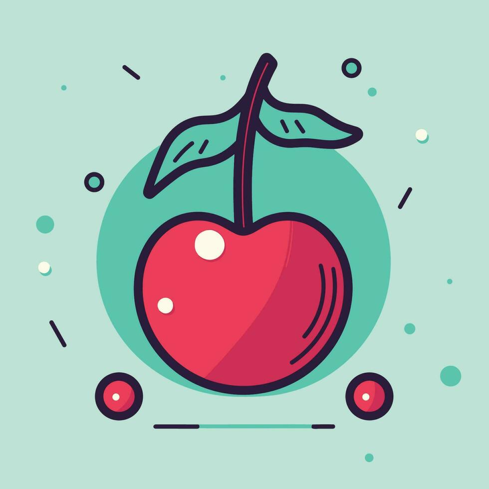 Vector of a ripe cherry with a fresh leaf resting on top of it