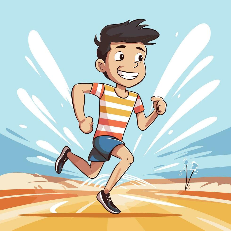 Vector of a cartoon man running in the desert