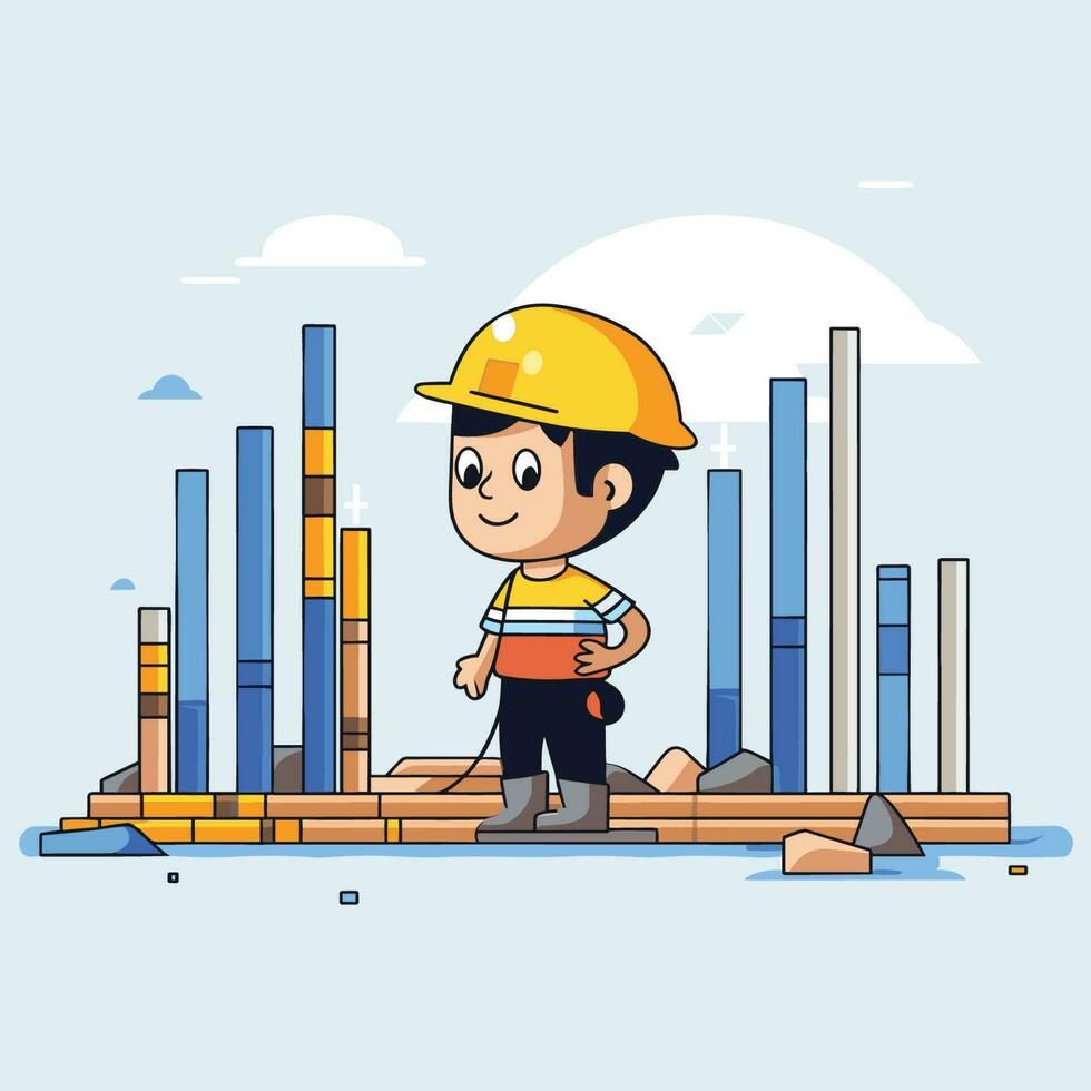 vector de un dibujos animados personaje a un construcción sitio
