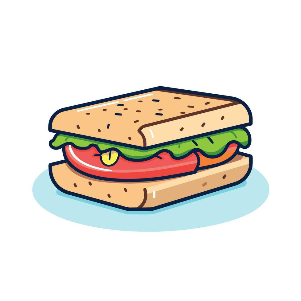 Vector of a delicious and fresh lettuce and tomato sandwich on a clean white background