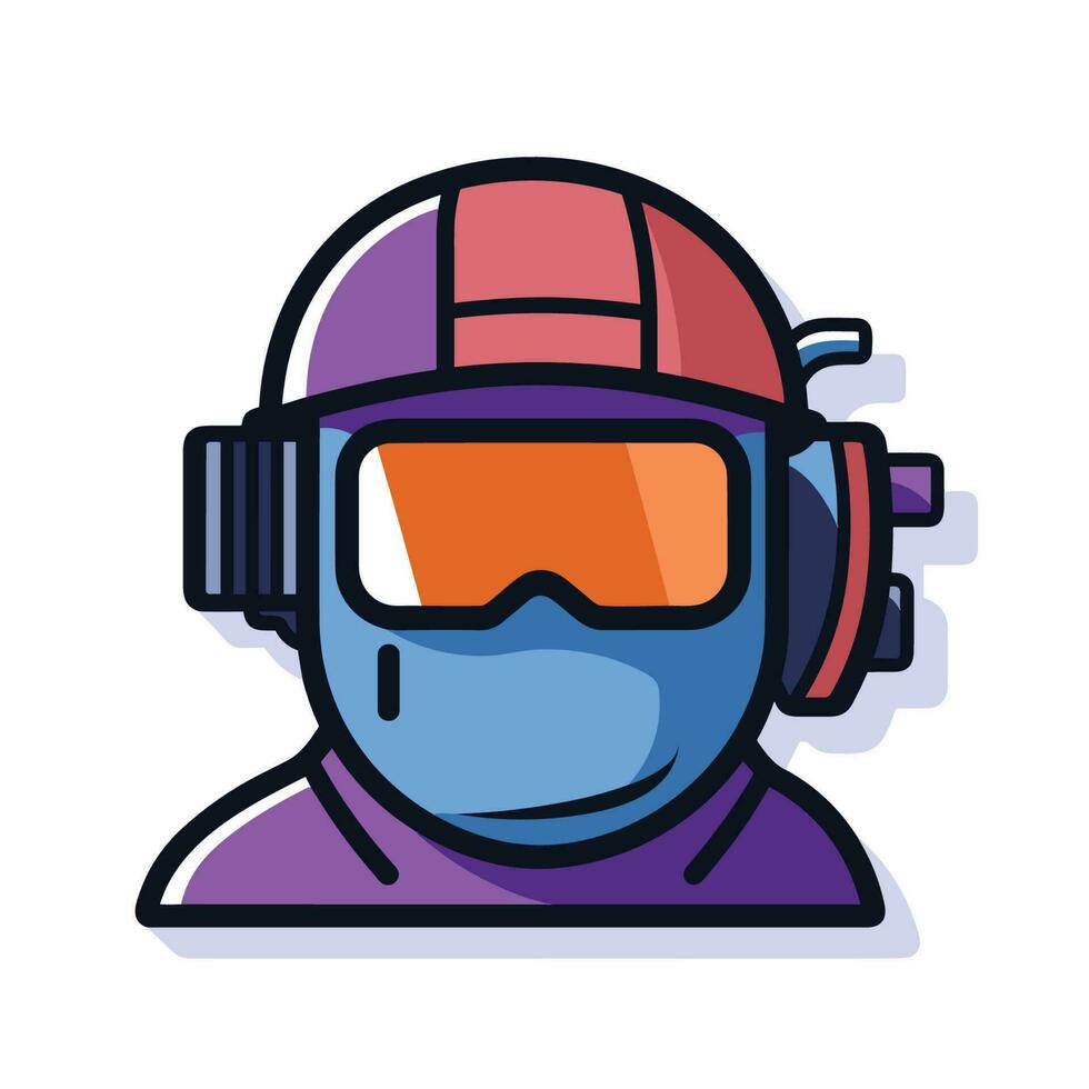 Vector of a person wearing a helmet and goggles on a flat surface