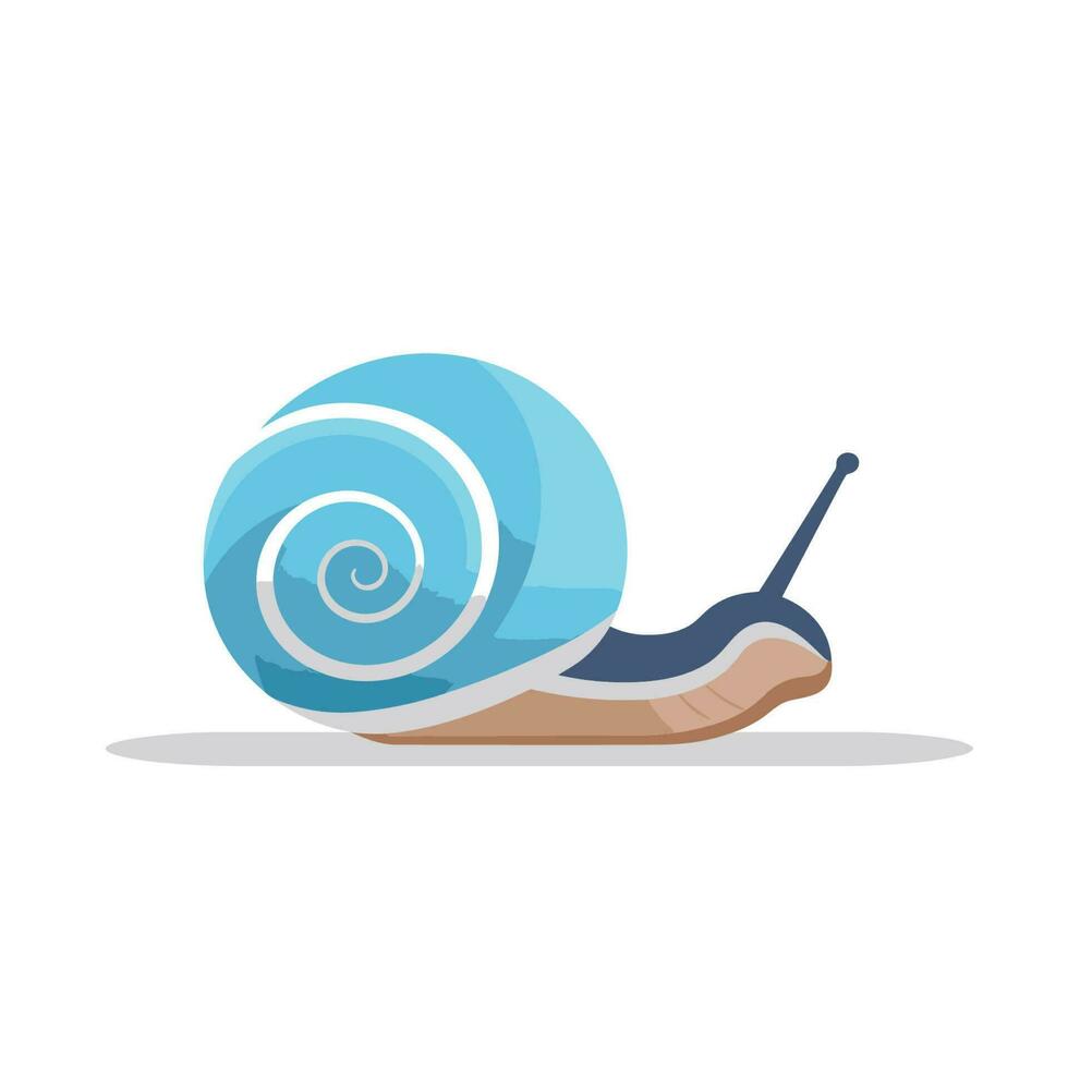 Vector of a flat icon of a snail with a blue shell on its back