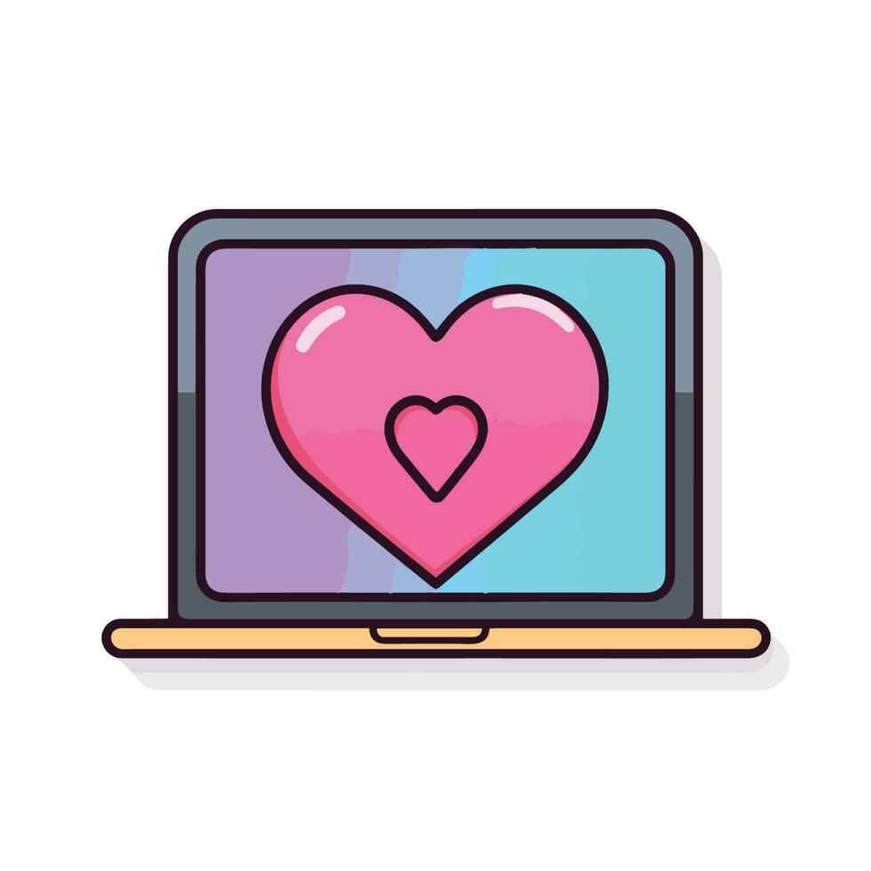 Vector of a laptop with a heart shaped icon on the screen