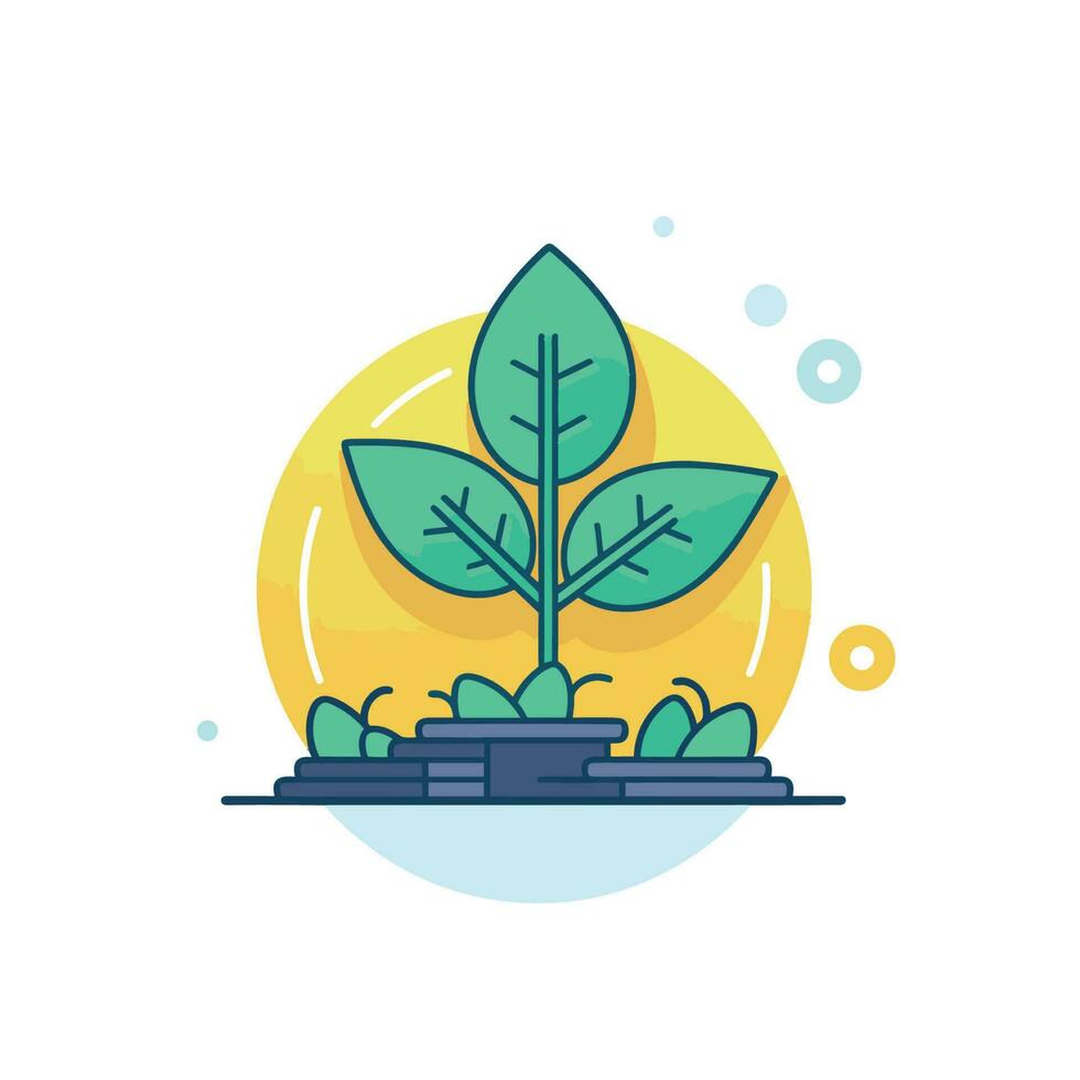 Vector of a plant growing out of a pile of coins, symbolizing growth and prosperity