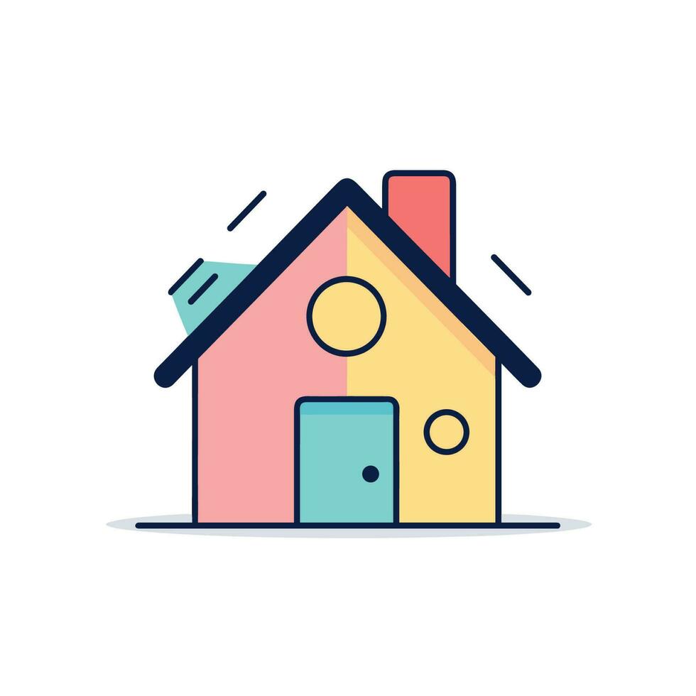 Vector of a flat house with a chimney and a door