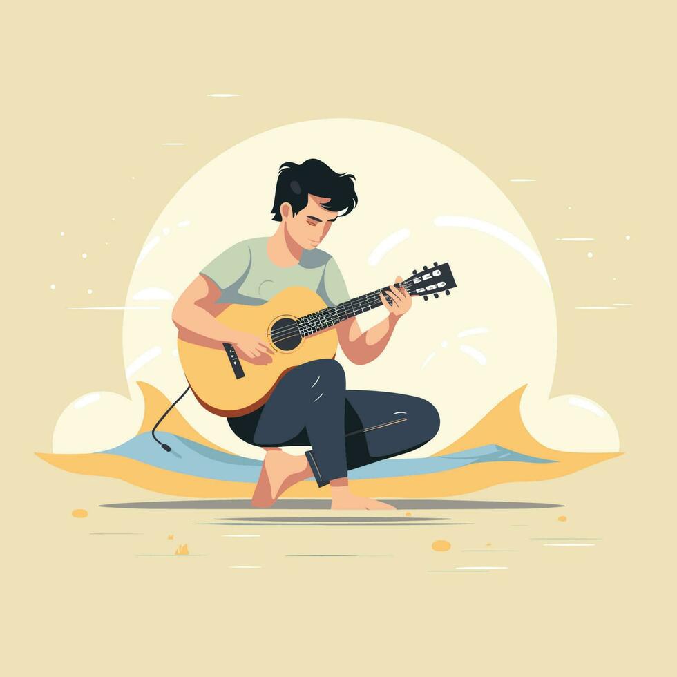 vector de un hombre jugando guitarra en el suelo