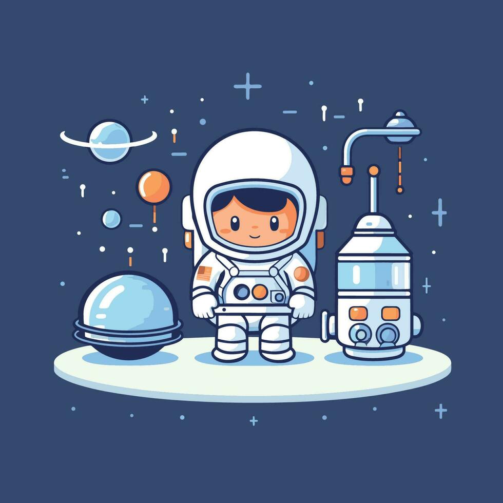 Vector of an astronaut sitting on the moon next to a space shuttle