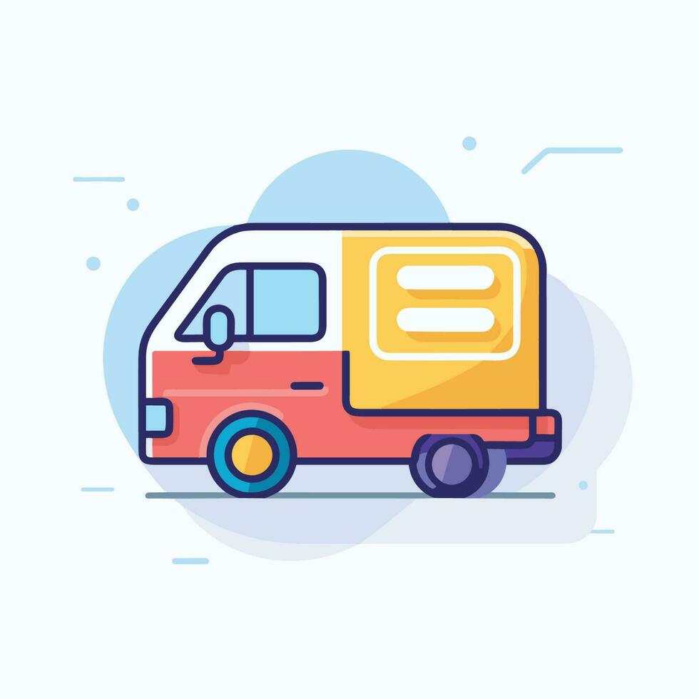 Vector of a colorful food truck with a speech bubble on the side, inviting customers to indulge in delicious street food