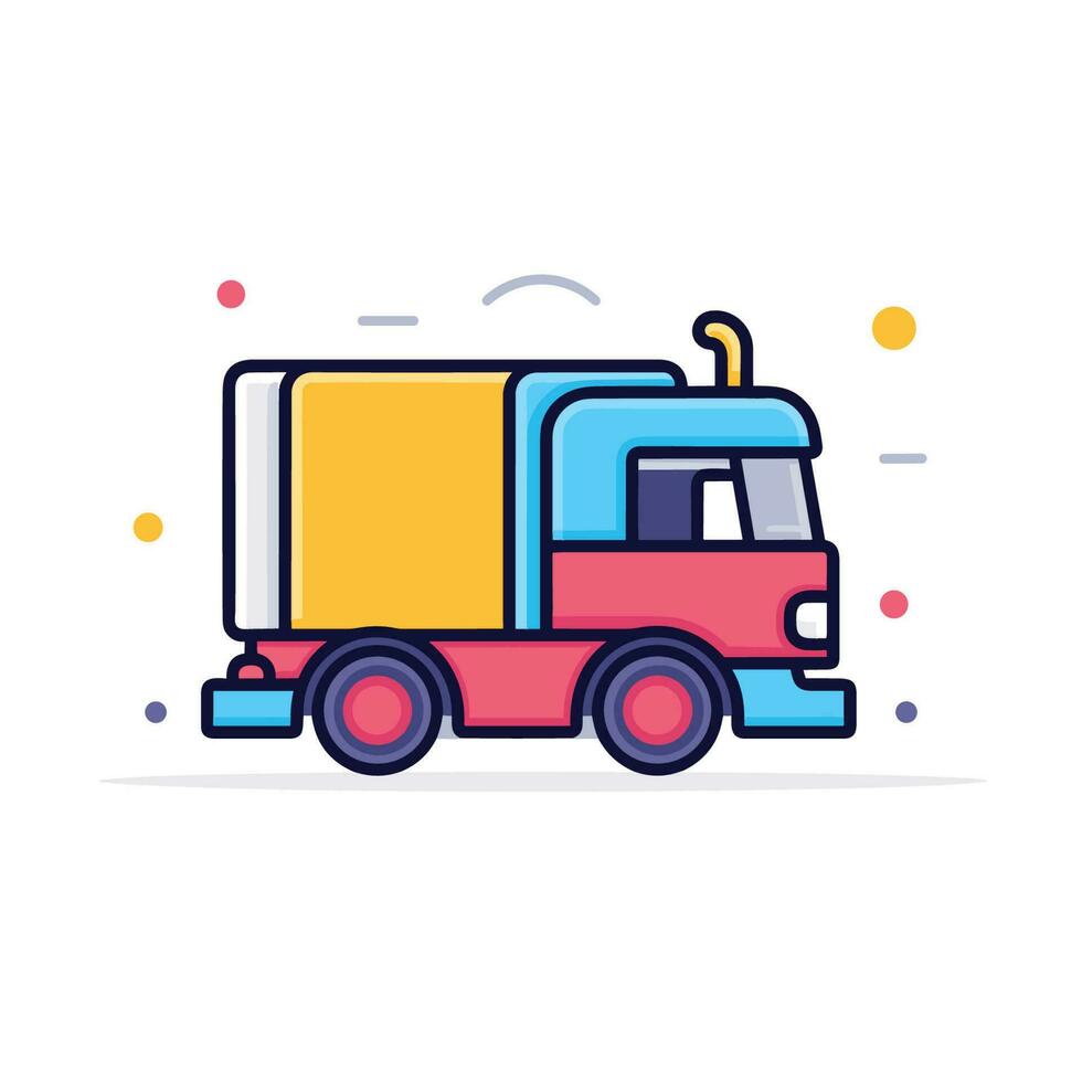 Vector of a flatbed truck with a vibrant yellow and red trailer