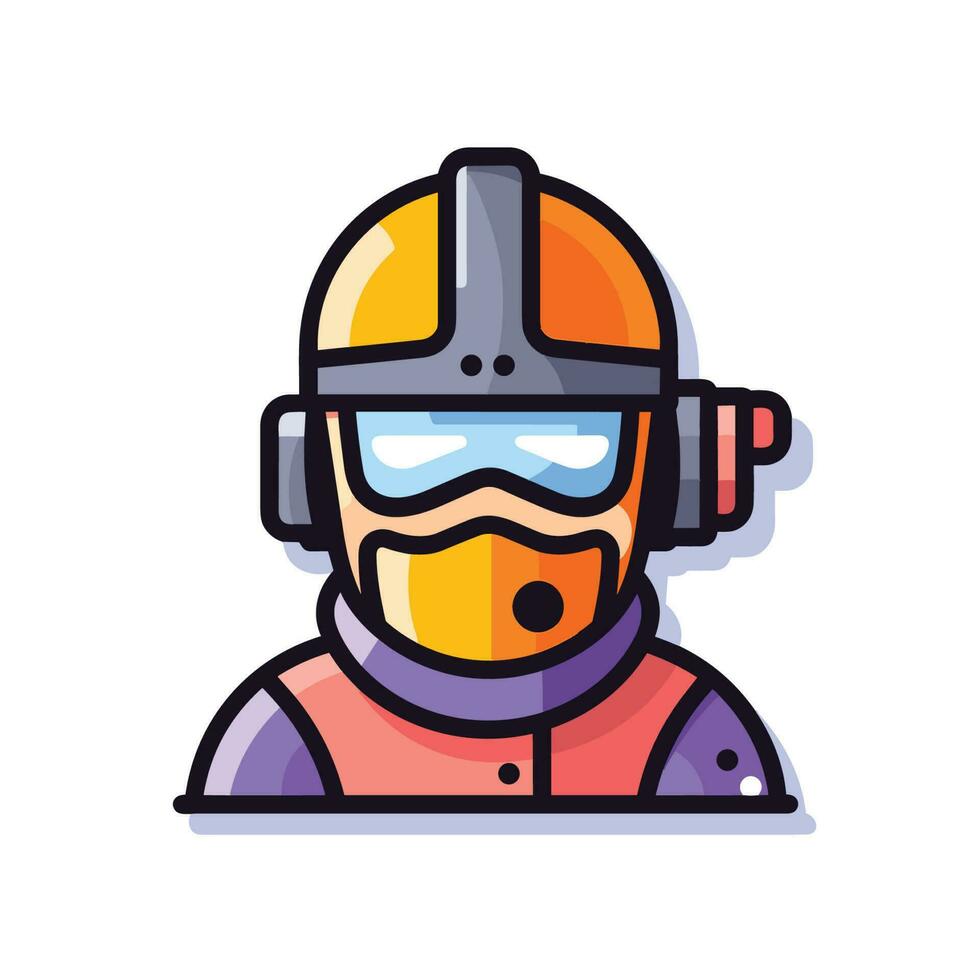Vector of a man wearing a helmet and goggles on a flat surface