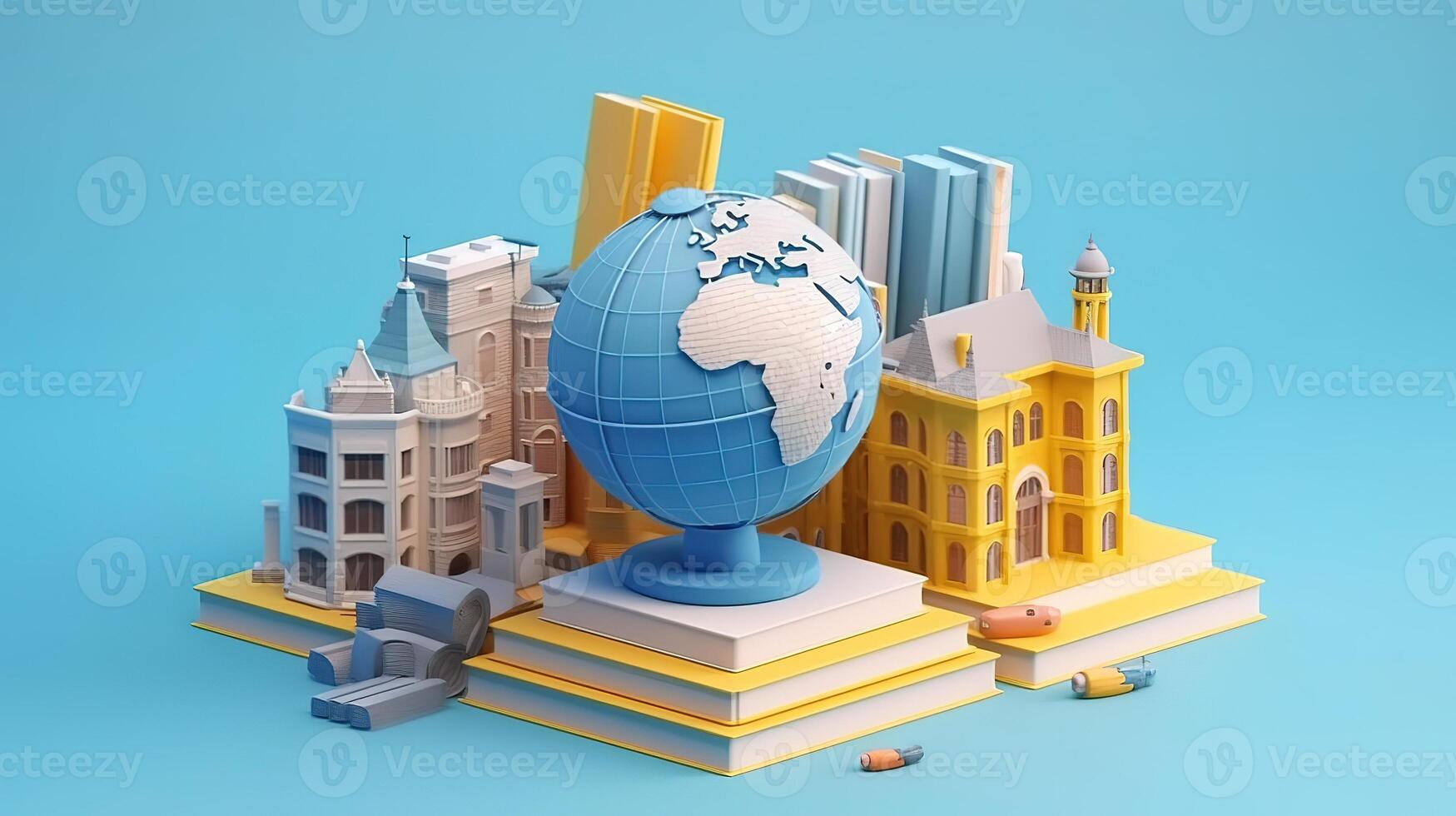 Charming student working with globe at desk. photo