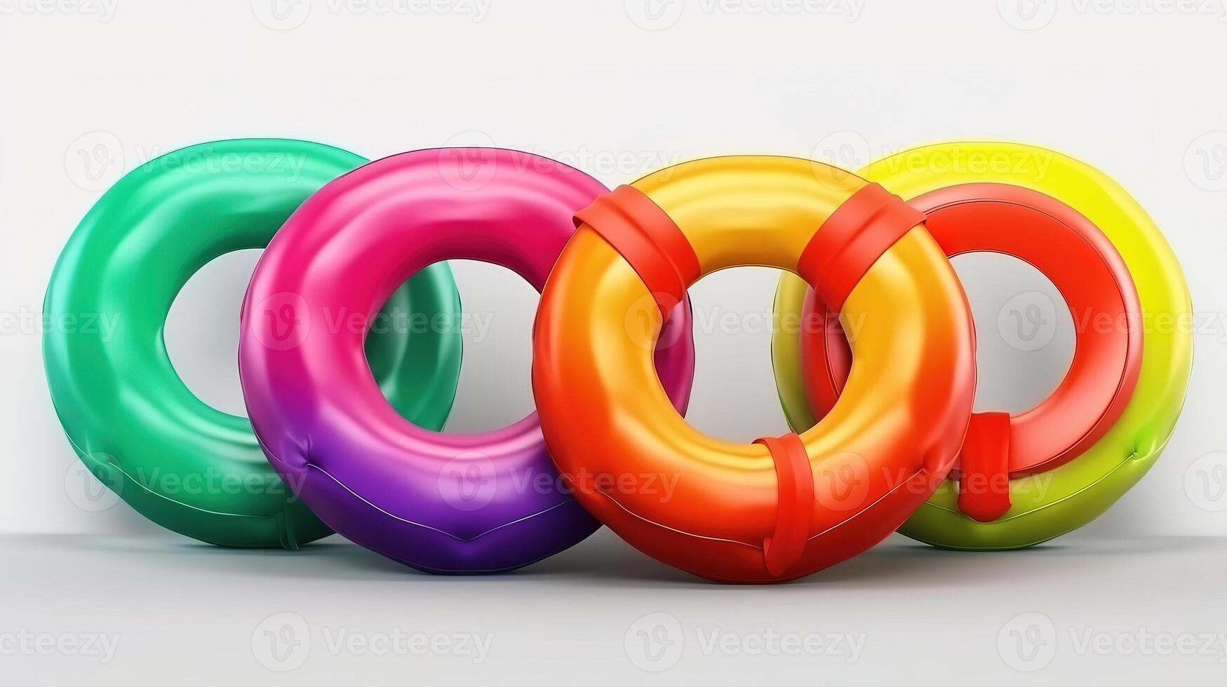 wim rings set, Inflatable rubber toy, Swimming circles with different colors. Generative Ai photo