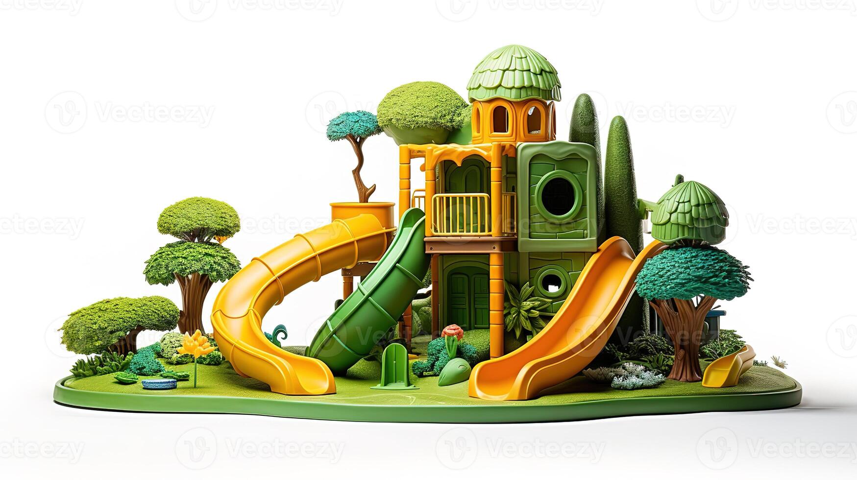 Colorful playground in the yard in the park at sunset. photo