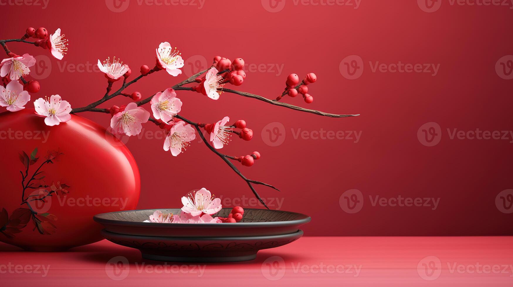 Plum blossom with Chinese ancient wall 3d rendering. photo