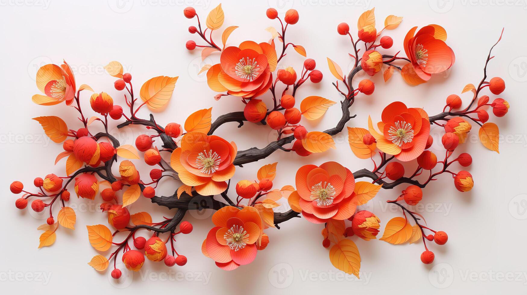Paper persimmon and autumn leaves. photo