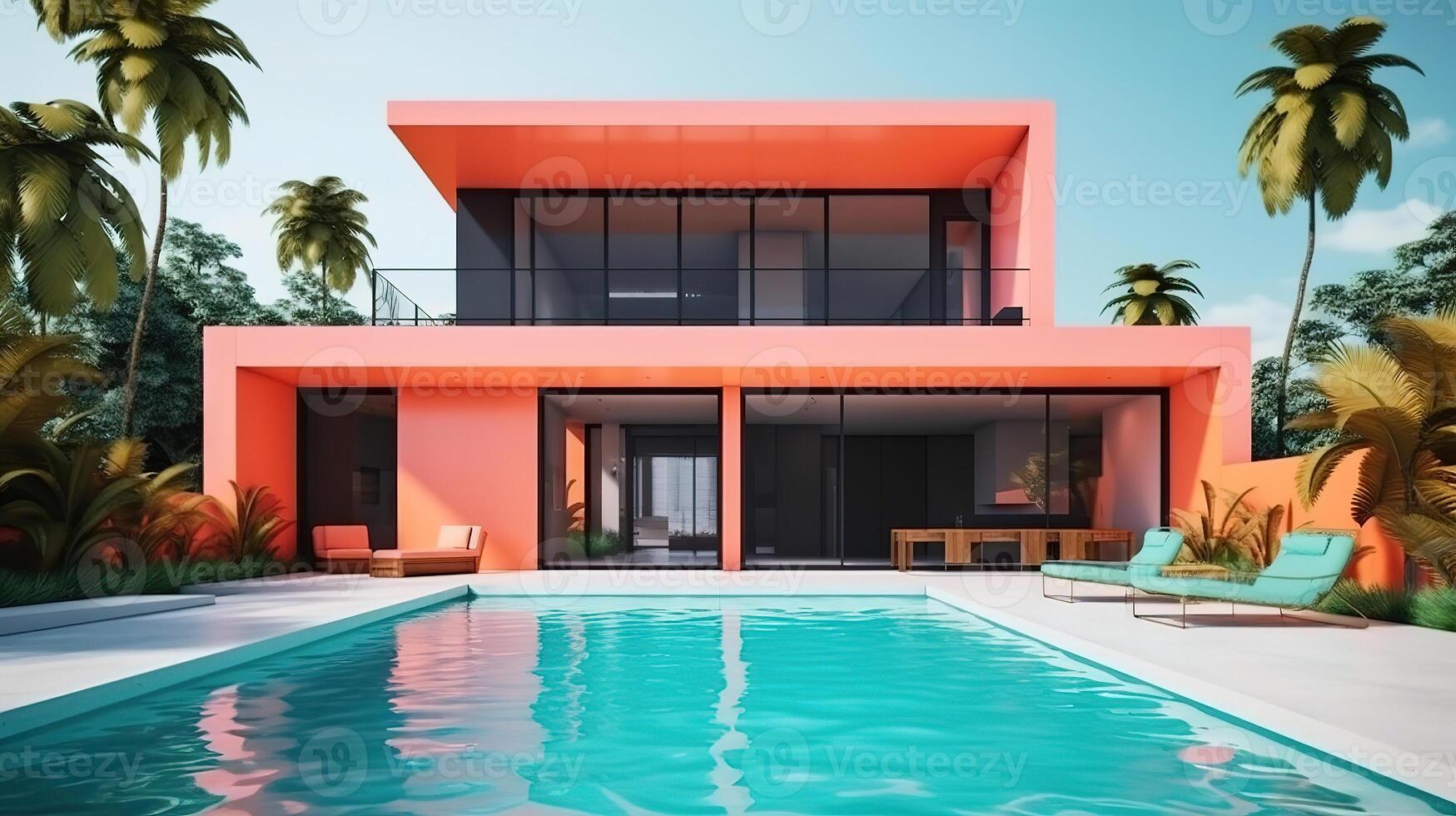 Expensive private villa. Swimming pool in a private house. photo