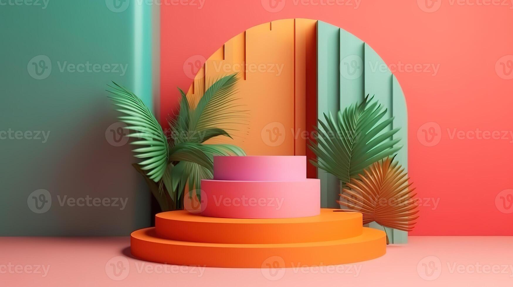 3d rendering Geometrical abstract background Scenes with podium. photo