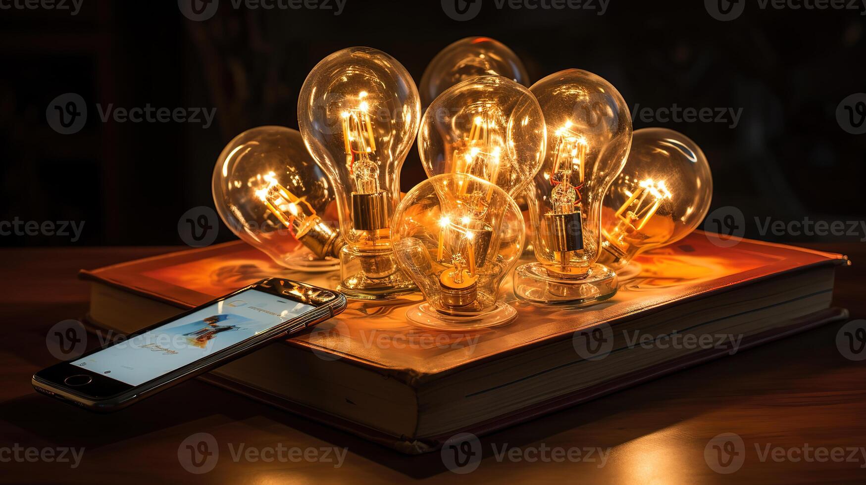 Phone displays book and light bulbs that disappear. photo