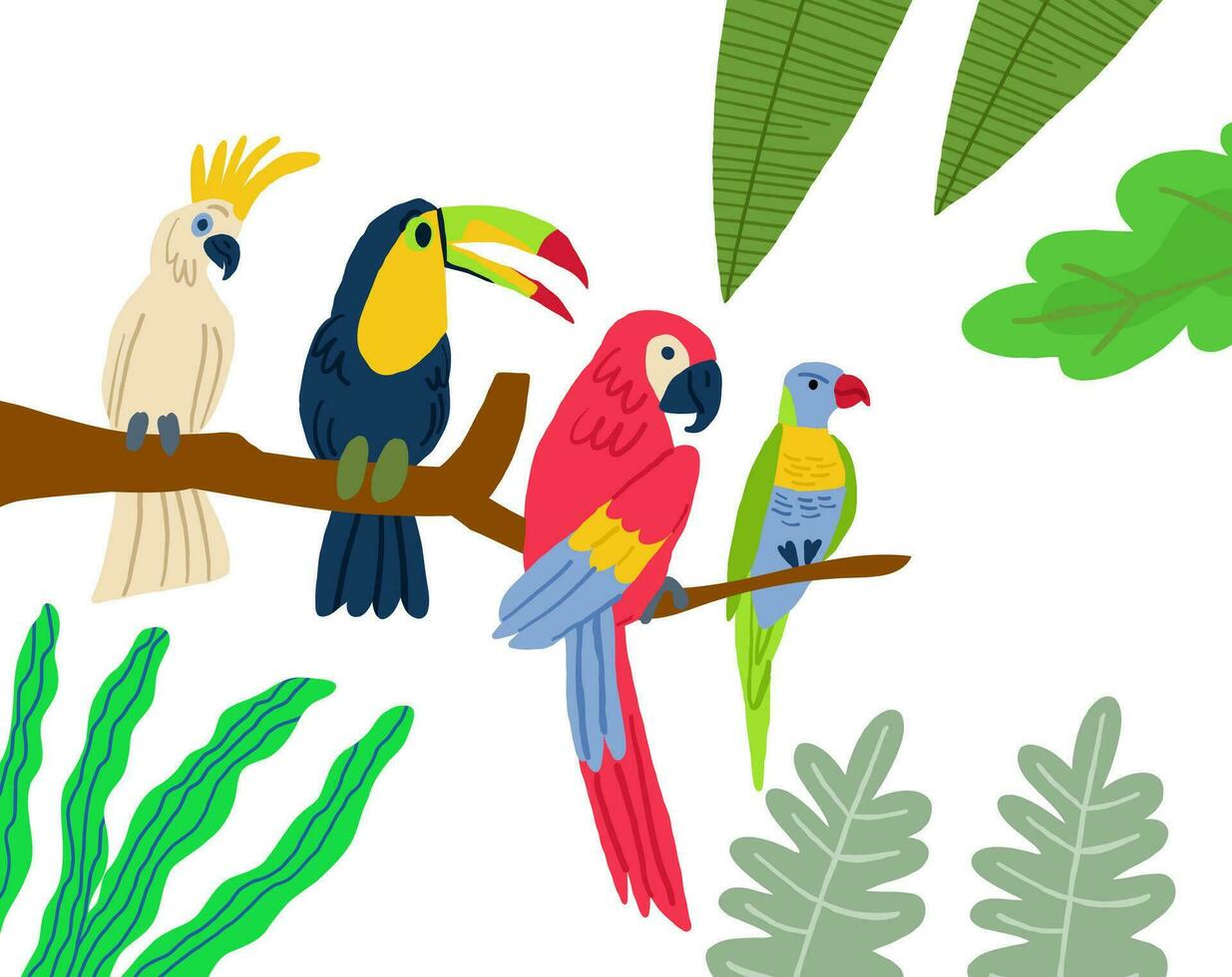 diferente tipo de exótico aves. vector plano dibujos animados gráfico diseño ilustración