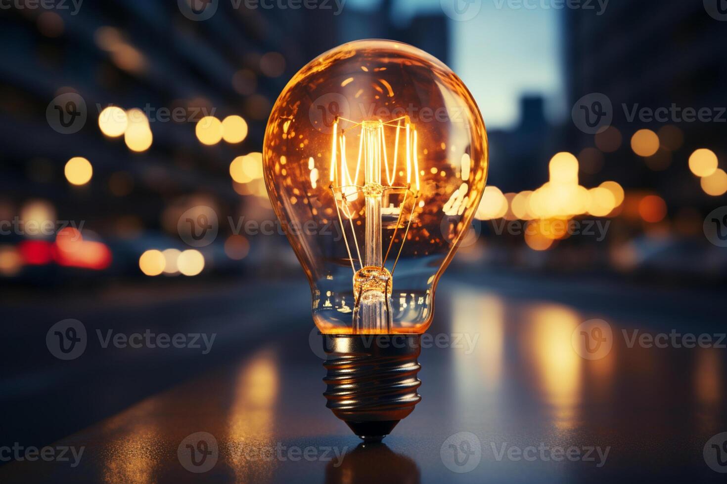 Business background highlights a brilliant bulb, representing a successful idea photo