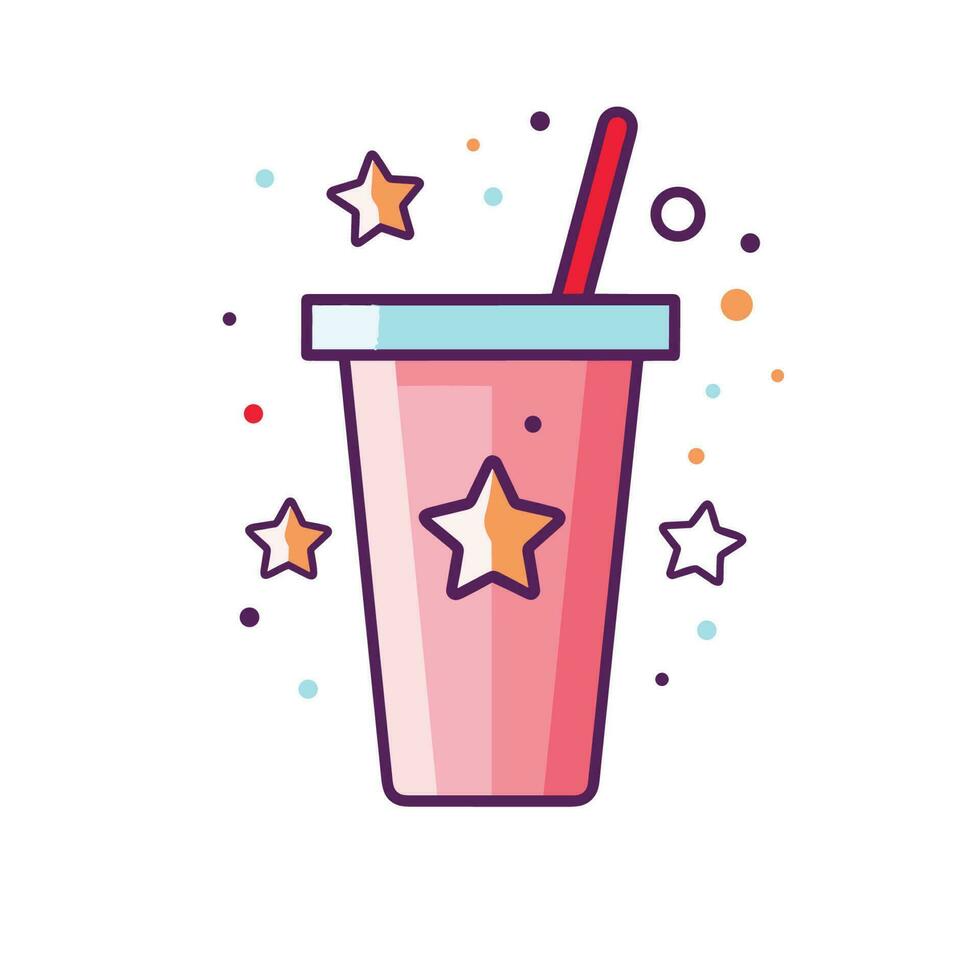 Vector of a pink cup with a straw and star decorations