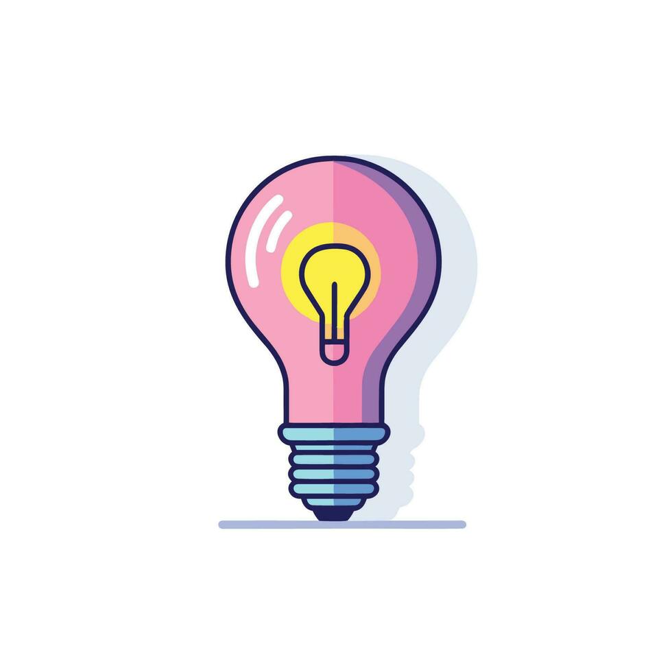 Vector of a pink light bulb glowing with a warm yellow light