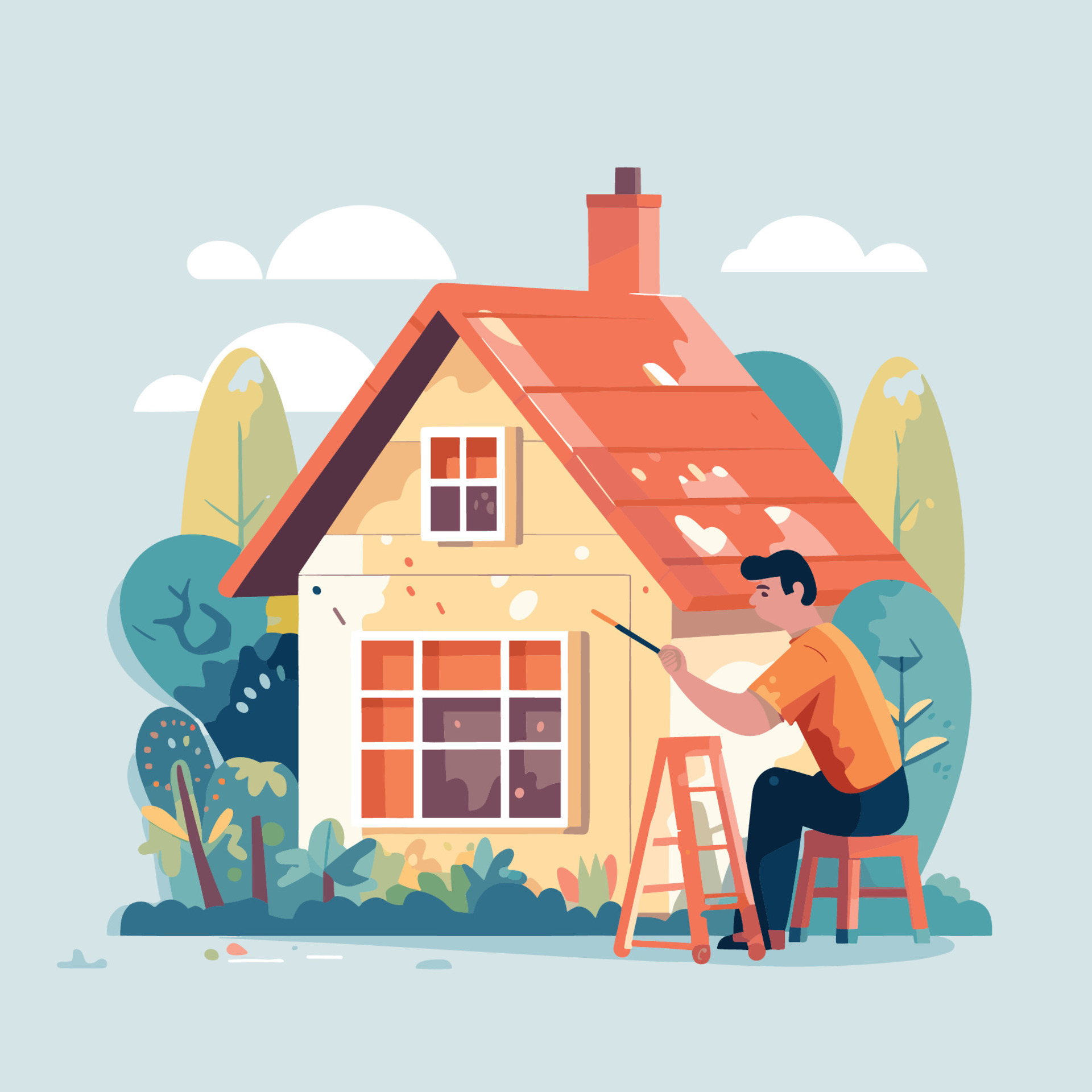 Vector of a man painting the roof of a house 26310718 Vector Art at