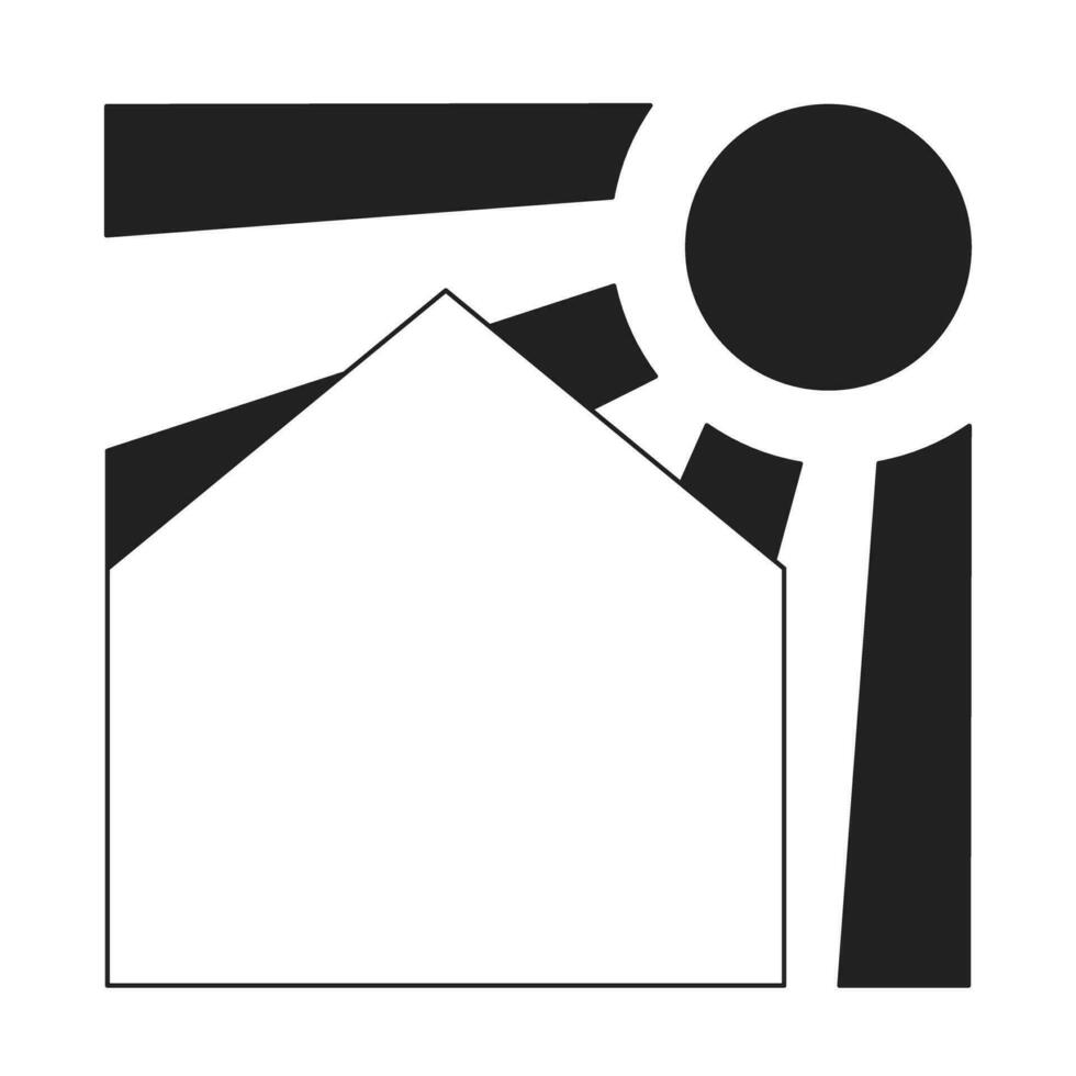 Home under summer heat monochrome flat vector object. Keeping house cool in extreme heat. Editable black and white thin line icon. Simple cartoon clip art spot illustration for web graphic design