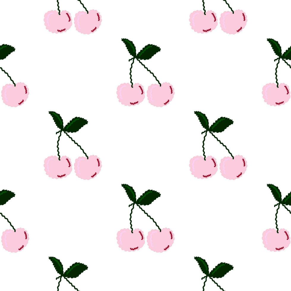 Cute cherry seamless pattern. Hand drawn cherries wallpaper. vector