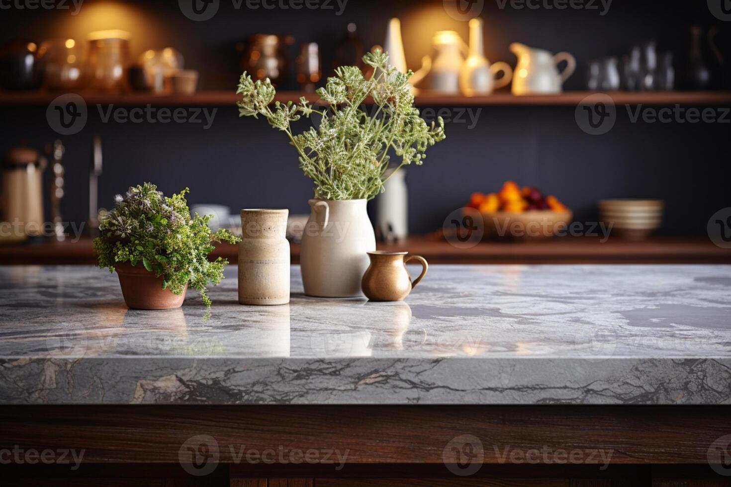 Elegant and bright kitchen adorned with a luxurious marble countertop AI Generated photo