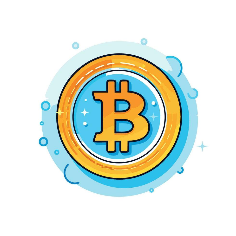 Vector of a flat icon of a bitcoin symbol surrounded by bubbles