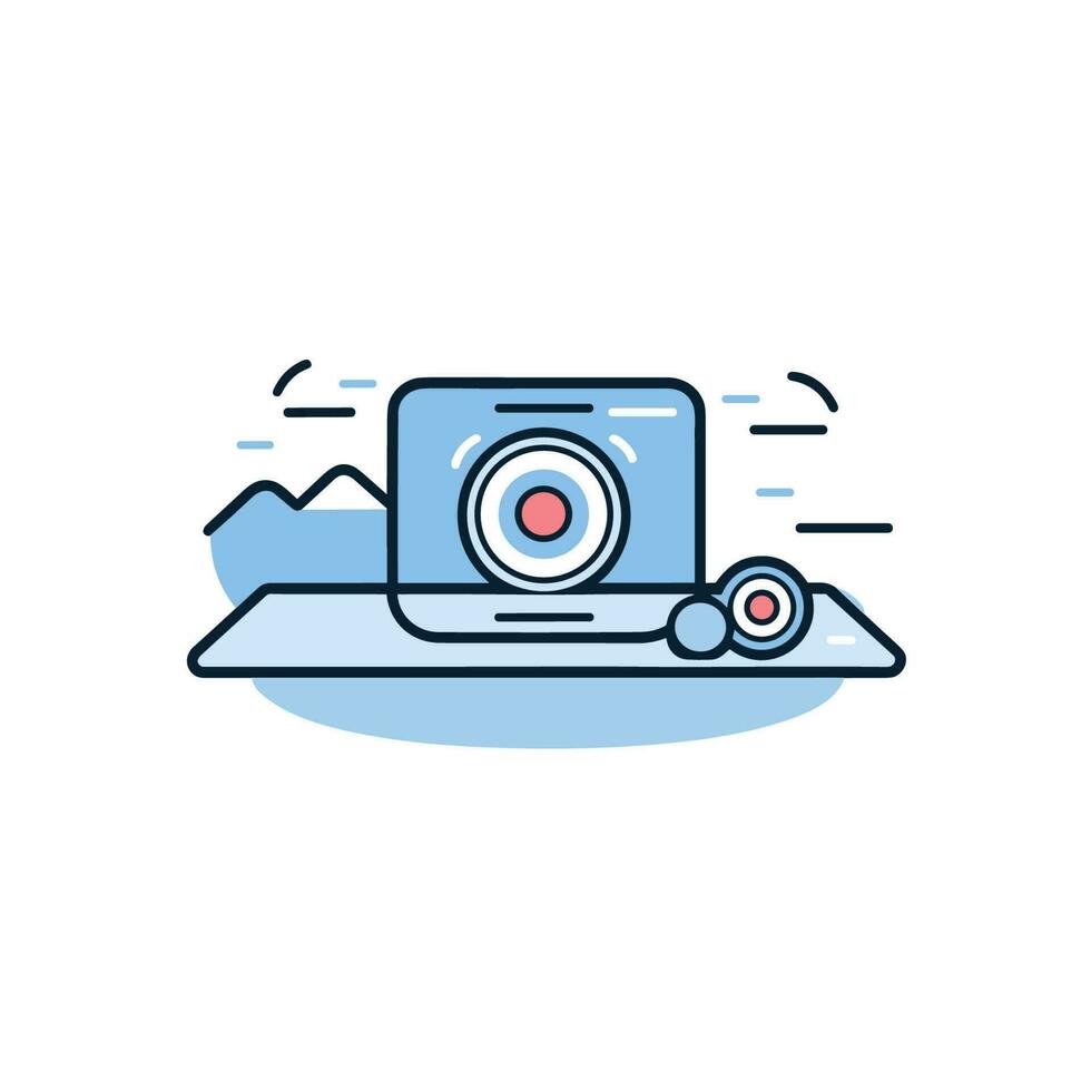 Vector of a camera icon sitting on top of a flat laptop computer