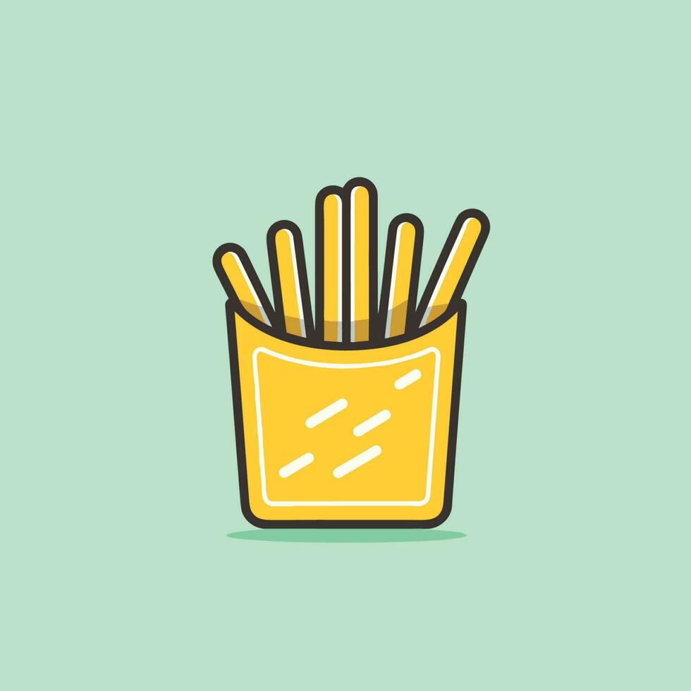 Vector of yellow container filled with fries on a vibrant green background