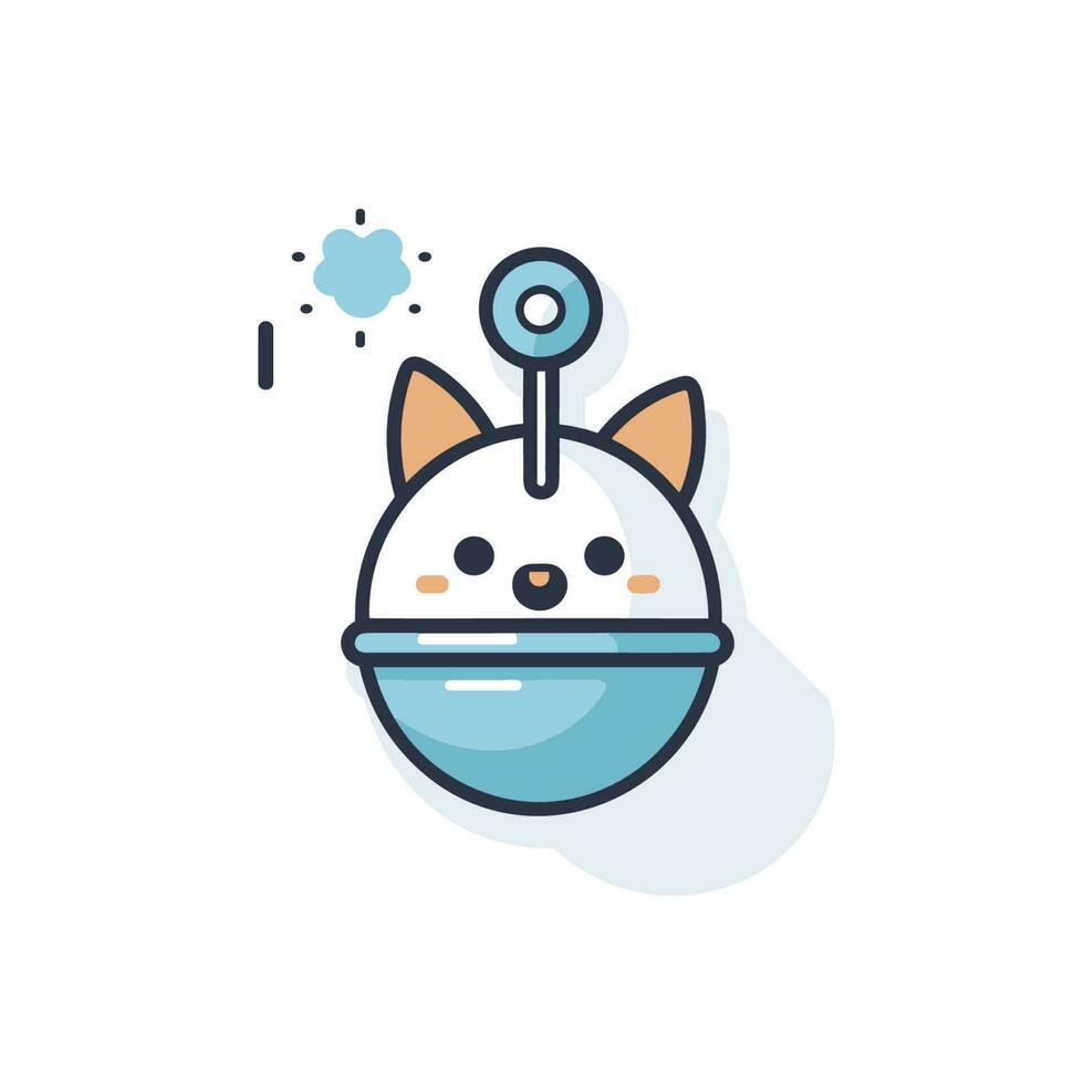 Vector of a cute and quirky cartoon cat wearing a bowl as a hat