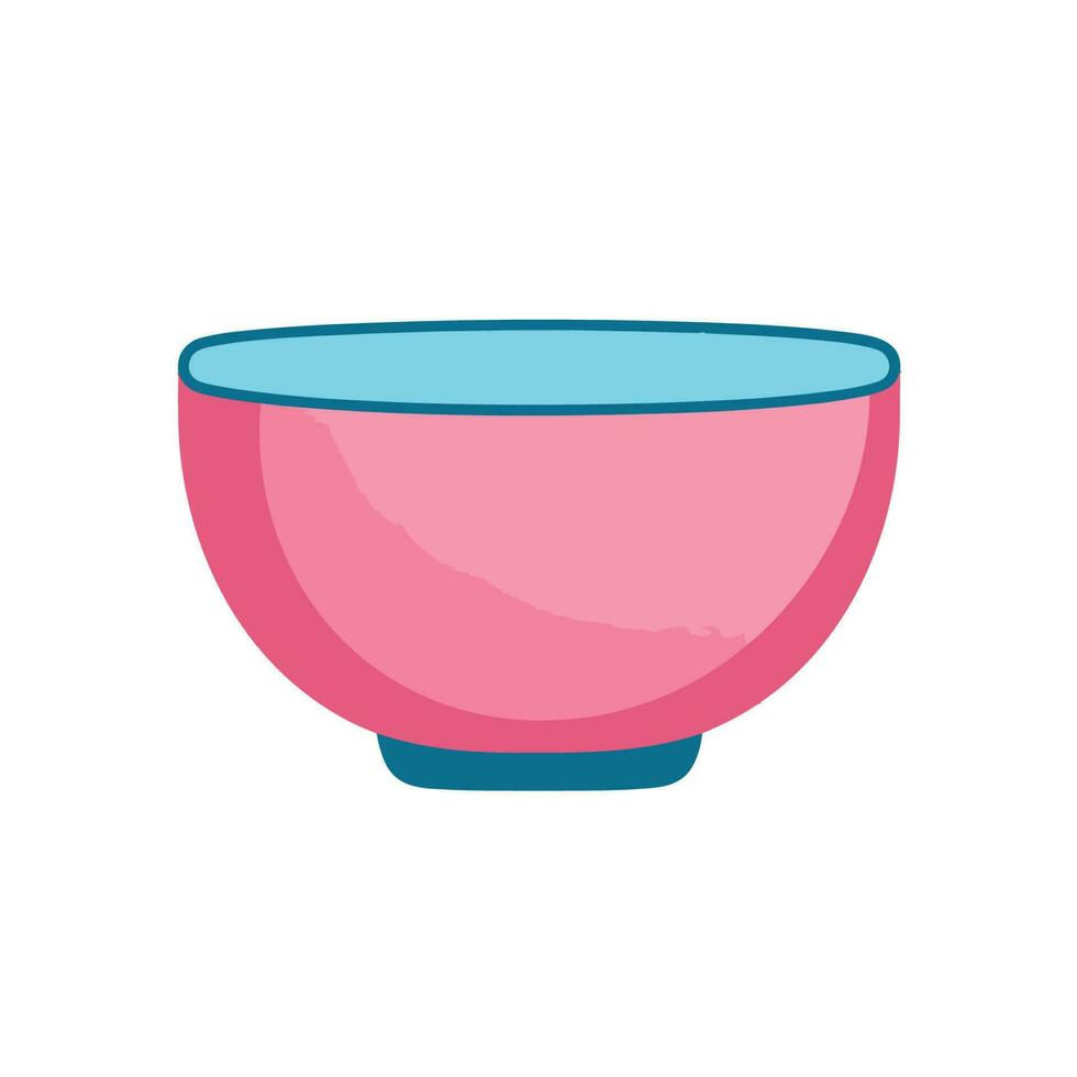 Vector of a flat pink bowl with a blue rim