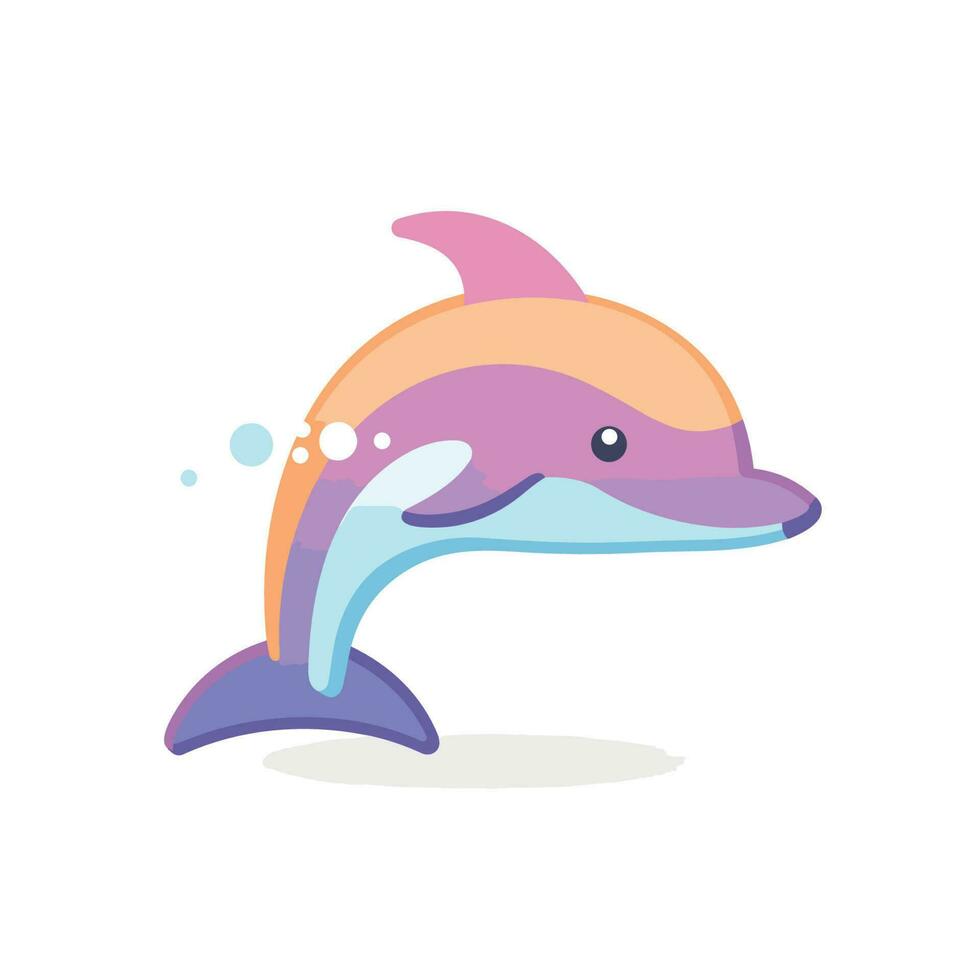 Vector of a cartoon dolphin surrounded by floating bubbles in a flat illustration