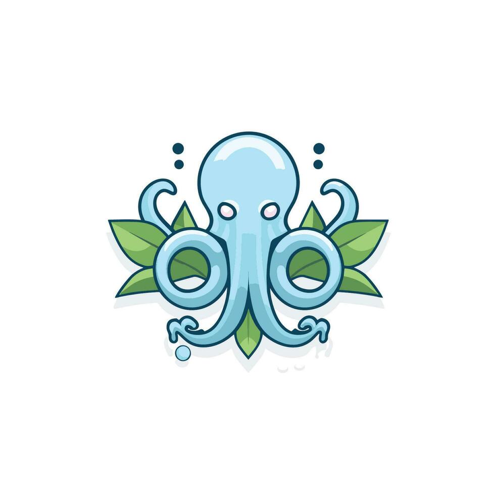 Vector of an octopus with leaves on its back in a flat icon style