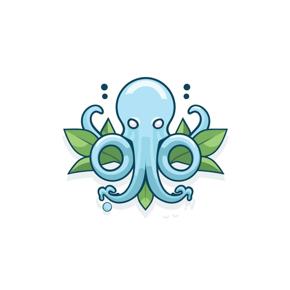 vector de un pulpo con hojas en sus espalda en un plano icono estilo